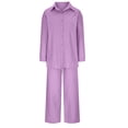 thumbnail image 3 of Ensemble 2 Pcs en Lin pour Femmes 2025 Chemise à Boutons à Manches Longues Pantalon à Jambe Grand à Cordon Ensemble Tenues d'Été, 3 of 5