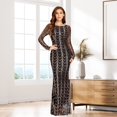thumbnail image 1 of Robe de Soirée pour Femme Grande Taille, Col Rond, Manches Longues, Sirène, Paillettes, Tulle, Longueur au Sol, Robe de Fête, Robe Formelle pour Femme, 1 of 8