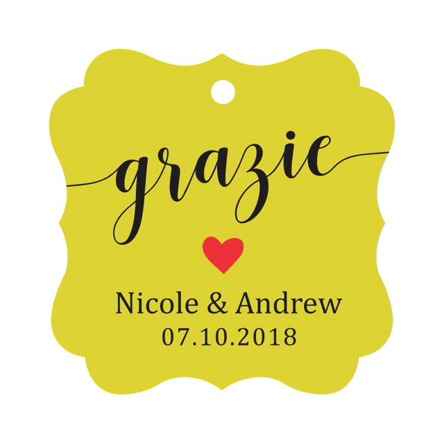 Darling Souvenir GRAZIE Thank You Wedding Favors Gift Paper Tag Custom Party Hang Tags-Yellow-50 Tags