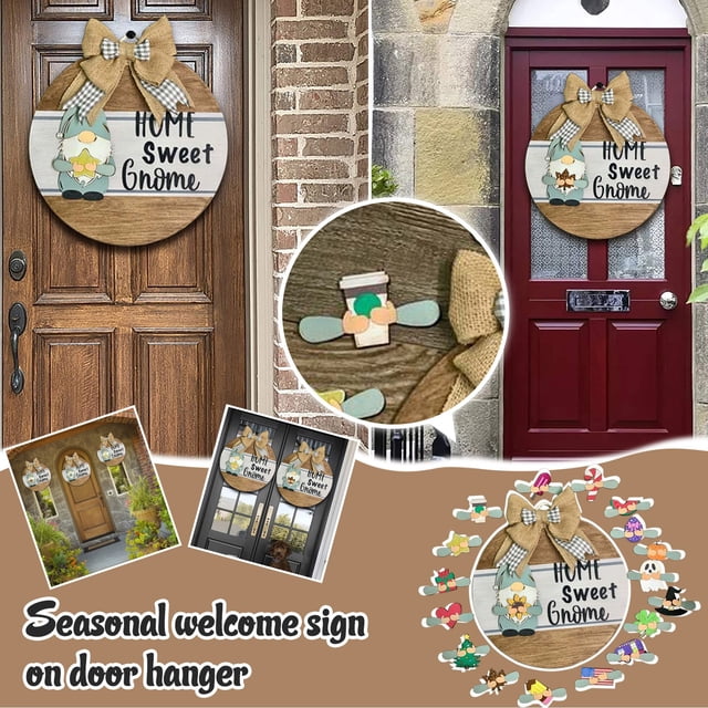 Pancarte de Bienvenue Saisonnière avec Pendentif de Porte d'Entrée/porche Interchangeable