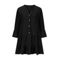 thumbnail image 4 of Gspmoly Robes d'Été pour Femmes 2025, Robe à Manches Trompette Unie Plissée à Boutons à Manches Longues à Col en V pour Femmes, Robes Habillées pour Femmes Économies d'Été, 4 of 6