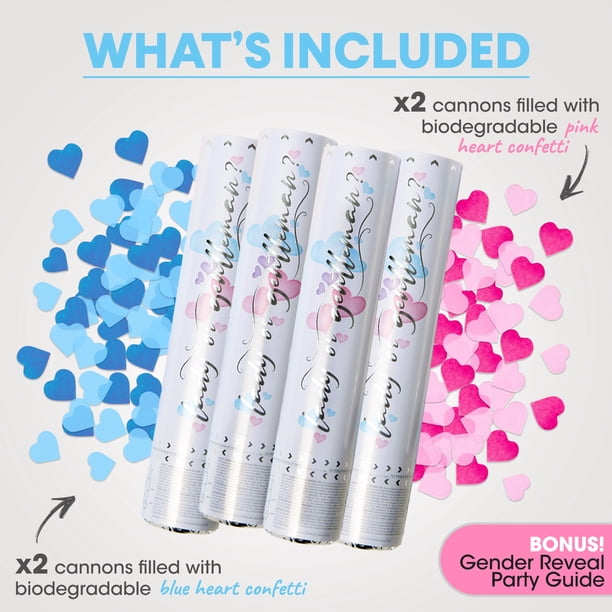 PrimePure Gender Reveal Confetti Kanonnen – 2 Stuks, Biologisch Afbreekbaar Blauw Poeder, Perfect Voor Een Babyfeestje
