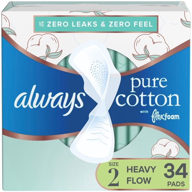 Always Pure Cotton with FlexFoam Pads, Size 2, Heavy, with Wings, Unscented