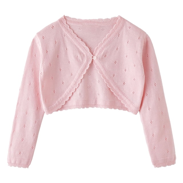 Timegard Girl Lightweight Cardigan Open Front Button Hollow out Children Comfy Cute Knit Shrug Solid Color
