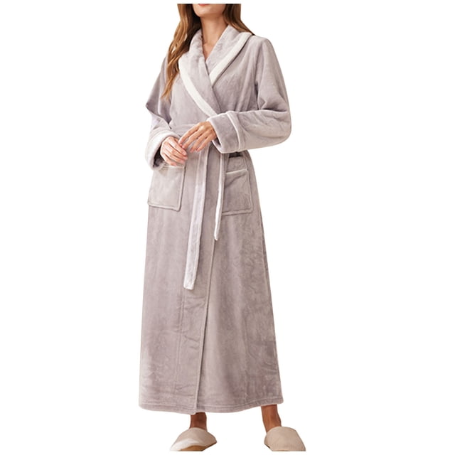 MeetoTime Women's Full Length Robe, Warm and Cozy Fleece Bathrobe, Unisex Man Woman Robe Loungewear