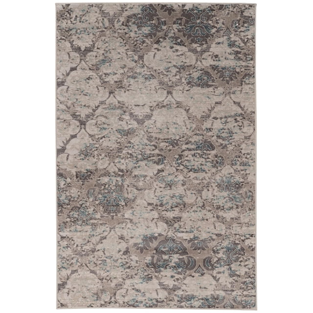 Vintage Tapis d'Accent à Treillis Gris et Beige 2 Pieds x 3 Pieds avec Motif de Treillis Vieilli dans des Tons Gris et Beige Accentué de Subtils Reflets Bleus. Fabriqué à la Machine en Microfibre de polyester à Poil Court, Doux et Légèrement Lustré, Convient aux Petits Espaces Ou à Superposer avec des Tapis Plus Grands.