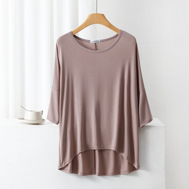 AherBiu T-Shirts pour Femmes à Col Rond, T-Shirts de Pyjama Amples, Été, Légers, Doux, Tunique à Manches Courtes, Hauts, Couleur Unie