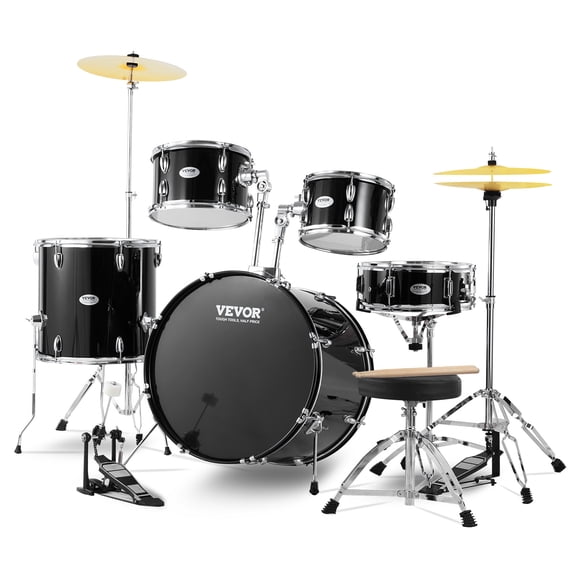 VEVOR Ensemble de Batterie pour Adultes, 5 Pcs, Batterie Complète Pleine Grandeur de 22 Pouces avec Basses, Toms, Caisse Claire, Batterie de Sol, Supports de Trône Réglables, Cymbale, Hi-Hat, Péda