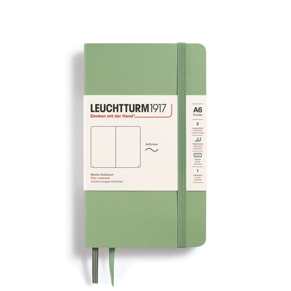 LEUCHTTURM1917 - Notebook Softcover Pocket A6-123 Numbered Pages for Writing and Journaling (Plain Sage)