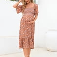 thumbnail image 5 of MEZZALL Robe Femme Florale à Encolure Carrée Robes Midi Robe de Maternité Enceinte Décontractée Robe Trapèze Longue Fluide à Smocks Coupe Décontractée Tenue Quotidienne TG, 5 of 5