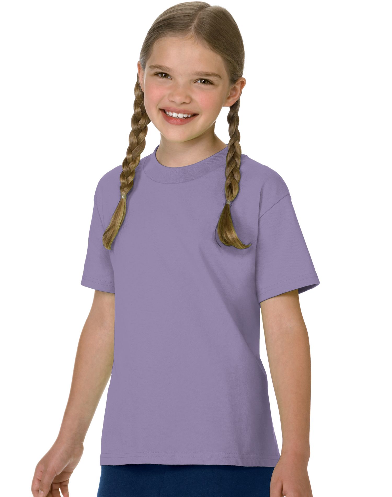 Hanes Authentic TAGLESS Kid`s Cotton T-Shirt, XS, Lavender