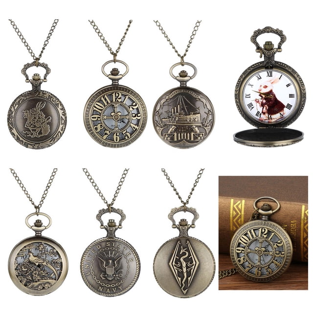 PVCS Montre de Poche à Quartz Vintage Steampunk avec Motif Personnalisé et Chiffres Romains