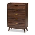 thumbnail image 1 of Baxton Studio Lena Noyer Brun Fini Commode en Bois à 5 Tiroirs, 1 of 9
