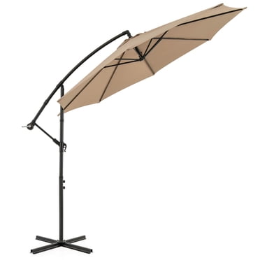 Costway Parasol Suspendu Déporté de Patio 10 Pi, Réglage d'Inclinaison Facile, 8 Baleines, Cour Arrière, Beige