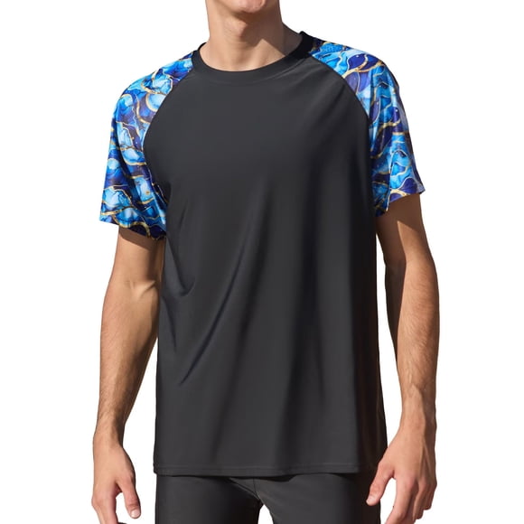 Charmo Mens Short Sleeve Gradient Swim Shirts Quick Dry UPF 50+ Sun Protection Rash Guards Running Hiking Swimming Tops