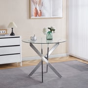 36 Inch Round Glass Dining Table, Modern Chrome Leg Glass Top Table for 4, Tempered Glass & Metal Base, Small Space Kitchen & Breakfast Nook Table