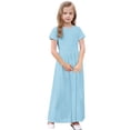 thumbnail image 4 of biudgviw Robe Maxi pour Filles à Manches Courtes, Col Ras du Cou, Couleur Unie, Robe Trapèze Décontractée, Robe d'Été Longue avec Poches, 4 of 6