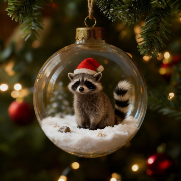 ABPWLY Boule de Neige de Noël Animal Ornement Verre Miniature Chapeau du Père Noël Forêt Hibou Raton Laveur Paresseux Bétail Capybara Pingouin Suspendu Arbre Fête Festive Cadeau pour Amateur d'Animaux de Compagnie Scène de Neige Mini de Table de Collection