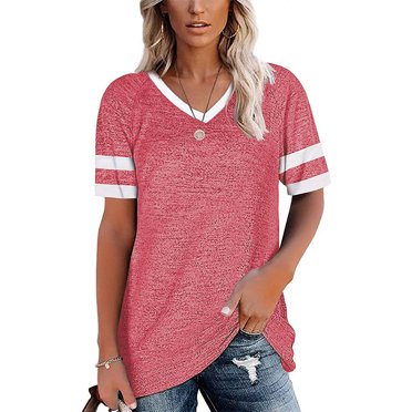 Women's Tops Stitching Sleeves Solid Color Casual V-neck Short Sleeve T-shirt