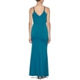 thumbnail image 3 of CALVIN KLEIN Robe de Cocktail Longue pour Femmes, Bleu Sarcelle, Extensible, Froncée, à Fermeture Éclair, Ornée de Bretelles, en Tricot Jersey, à Bretelles Spaghetti, Encolure Superposée, 8, 3 of 3