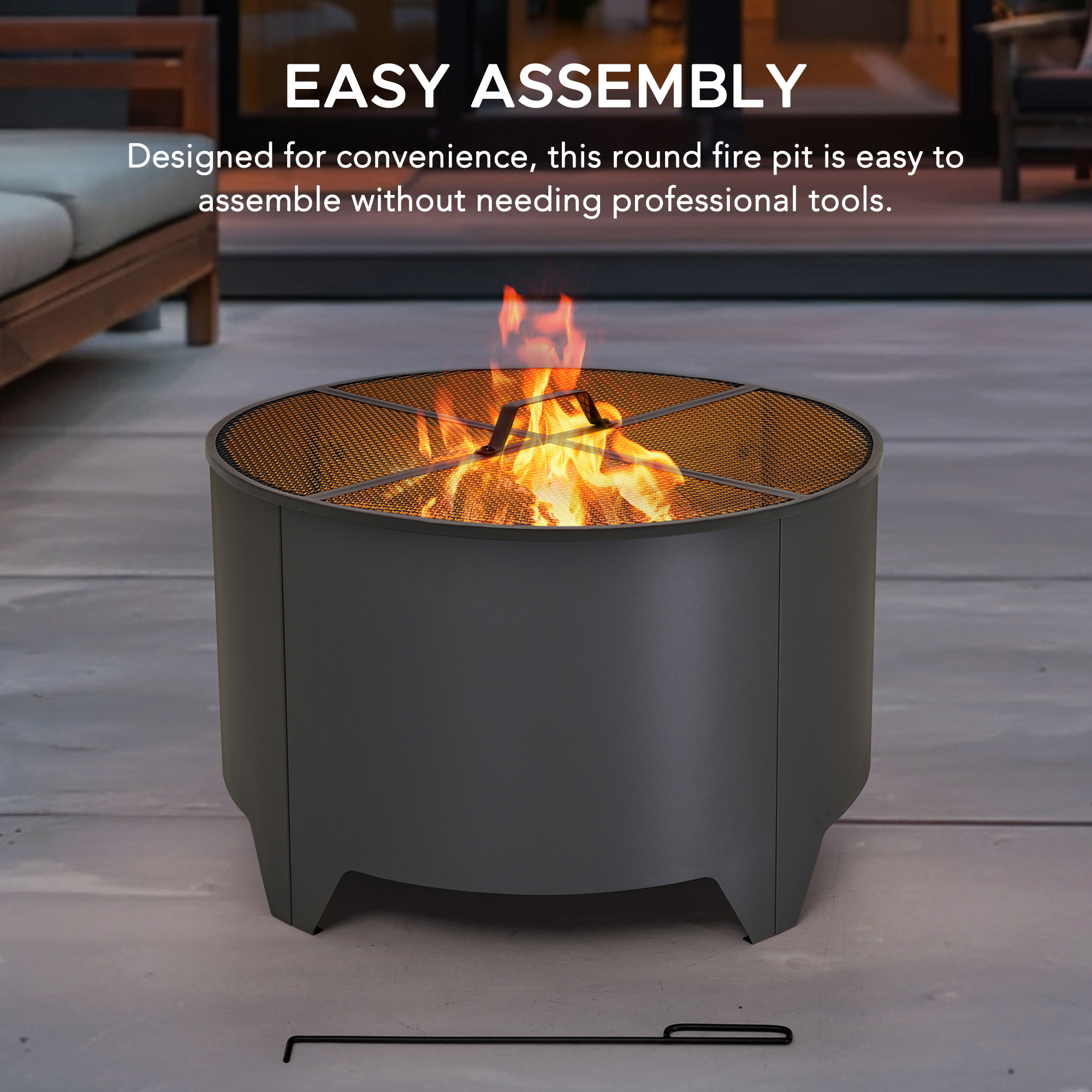 Sunjoy Outdoor 26in. Round Fire Pit,Wood Burning Fire Pit With PVC Cover ,Grey