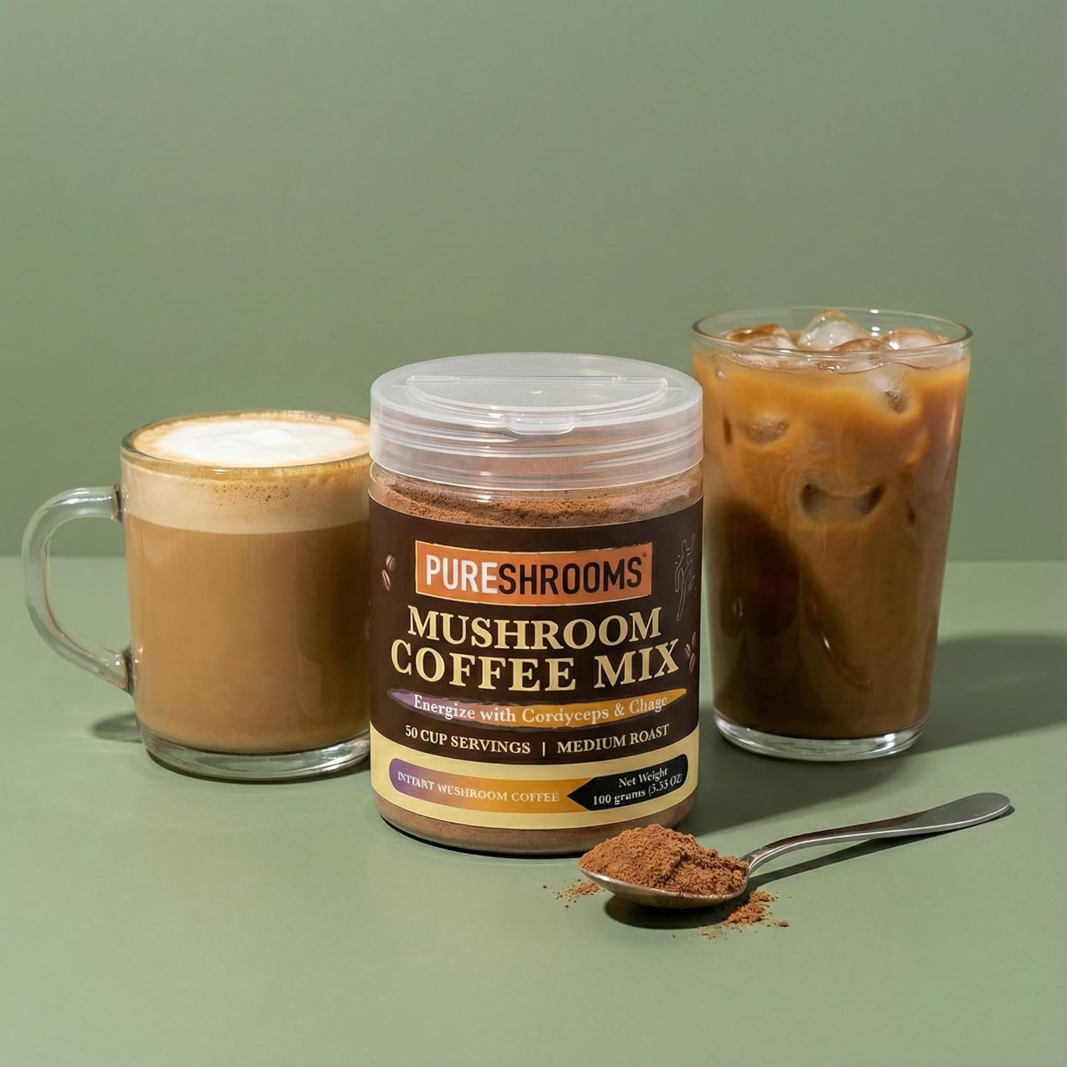 PureShrooms Coffee - Energize with Cordyceps & Chaga - Performance, Natural Energy, Immune Booster, Pre-Workout (50 Servings, 100 Grams)