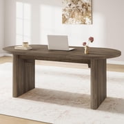 BeesClover 70.8 Inch Oval Dining Table for 6-8 People, Farmhouse Kitchen Table with Rustic Oak Finish, Long Large Dining Room Table with Thick Sturdy Wooden Base, for Kitchen, Living Room