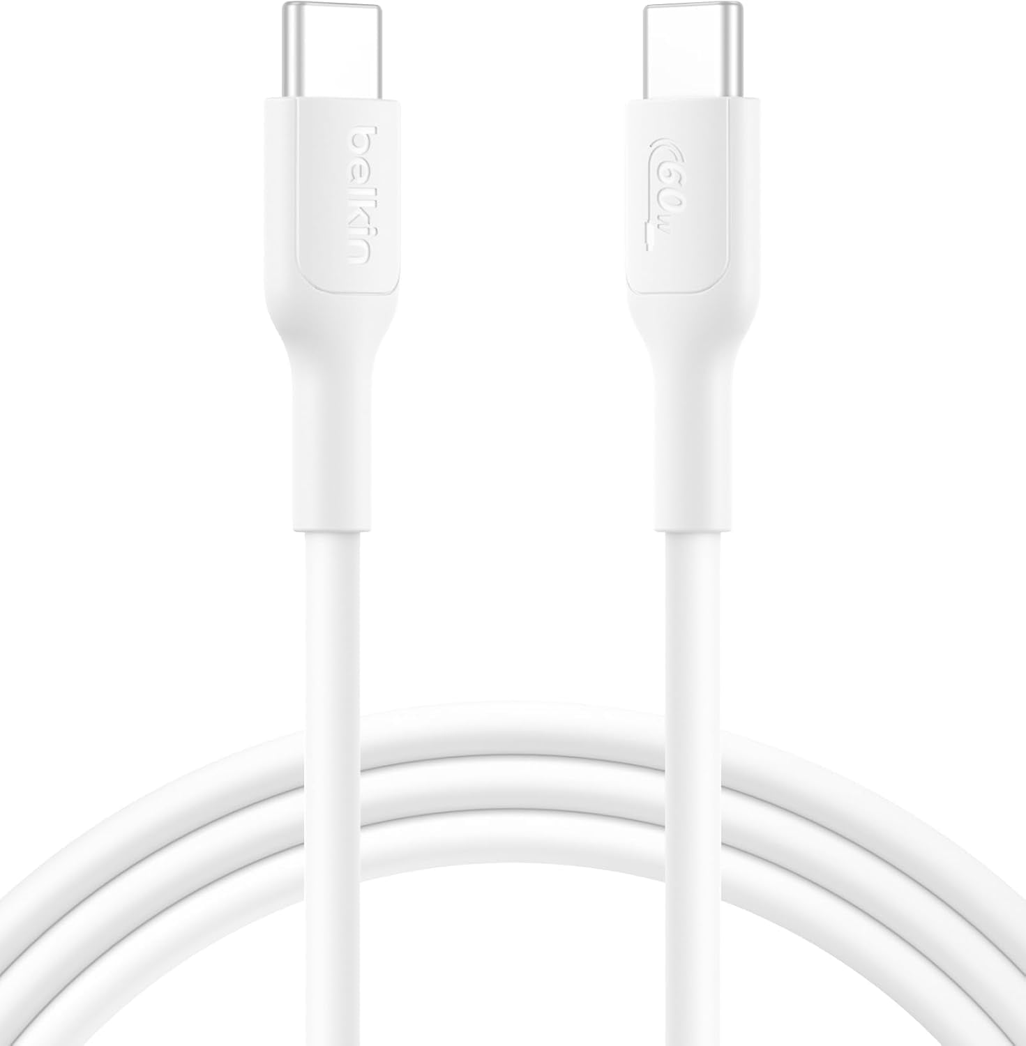 Câble Belkin BoostCharge USB-C-USB-C (2m/6,6 pi, 60 W) - Câble de charge rapide souple et flexible, câble chargeur Type C pour iPhone séries 15 et 16, Galaxy S25, MacBook, iPad Pro et plus