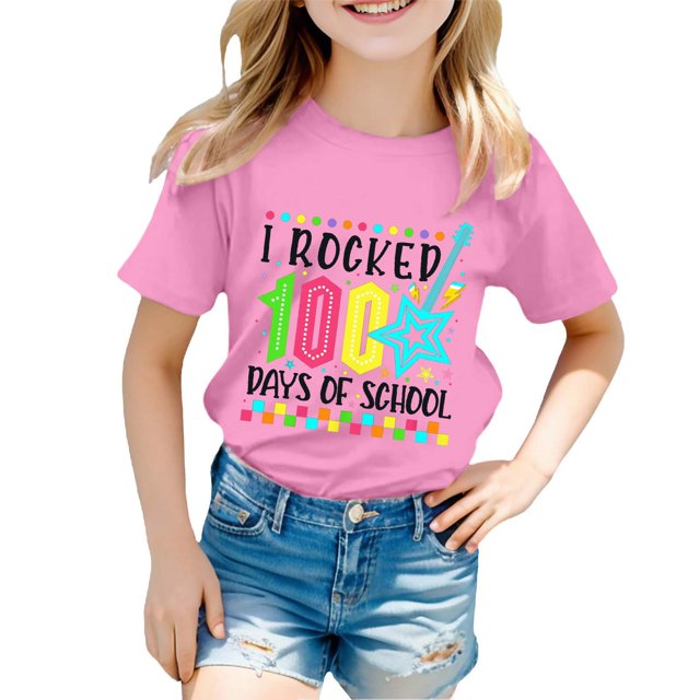 TZEWGL T-Shirts pour Fille Imprimé Col Rond Manches Courtes Vêtements pour Nouveau-Nés Taille 11-12T