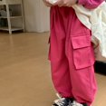 thumbnail image 4 of YUTK Children Solid Color Drawstring Shorts Baby Girl Pockets Cargo Pants Length Pants on Clearance Hot Pink, 4 of 6