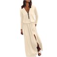 thumbnail image 1 of Gspmoly Robes pour Femmes, Robe Décontractée pour Femmes à Taille Élastique à Manches Longues avec Fermeture Éclair, Robe à Col en V, Offres du Jour sur les Robes Habillées pour Femmes, 1 of 5