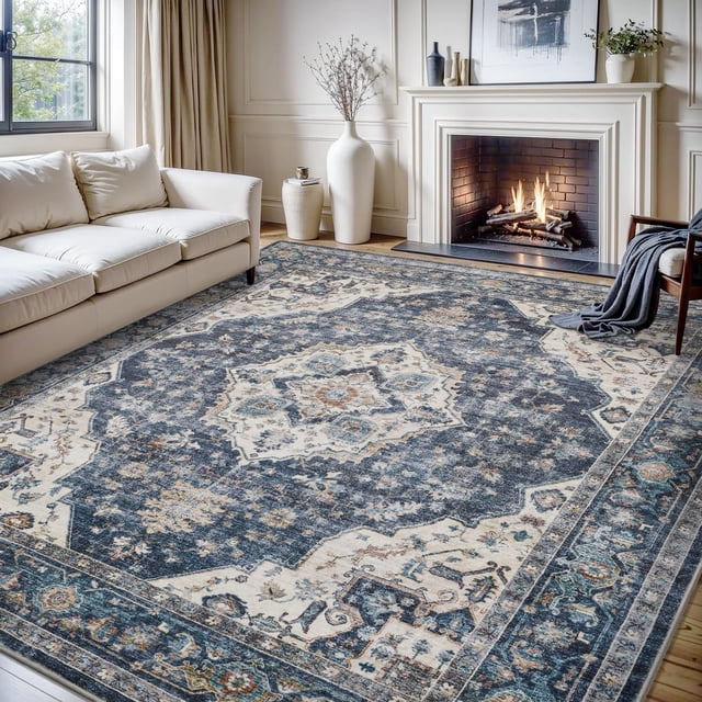 -Area Rug X Rugs for Living Room- Machine Washable Rug-Soft Living Room Rug-Vintage Non Slip Carpet-Rugs for Bedrooms Dining Room Living Room Office