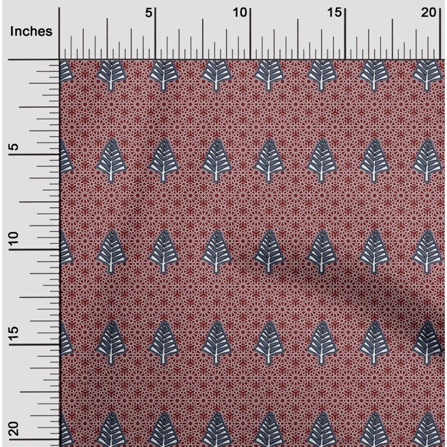 oneOone Polyester Lycra Maroon Fabric Tree & Geometric Block Dress Material Fabric Print Fabric By The Yard 56 Inch Wide