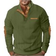 thumbnail image 1 of FAIWAD Mens Long Sleeve Pullover Tops Stand Collar Button Down Classic Color Block Plus Size Tops, 1 of 6