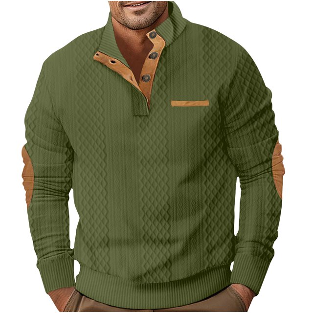 FAIWAD Mens Long Sleeve Pullover Tops Stand Collar Button Down Classic Color Block Plus Size Tops
