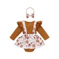 thumbnail image 2 of Kmbangi Tenue Bébé Fille Florale Bretelles Jupe Barboteuse + Bandeau, 2 of 7