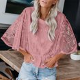 thumbnail image 4 of Weiqiqre Hauts pour Femmes Tendance Manches Courtes Col Rond Dentelle Blouse Transparente à Imprimé Floral 3D Hauts, 4 of 8