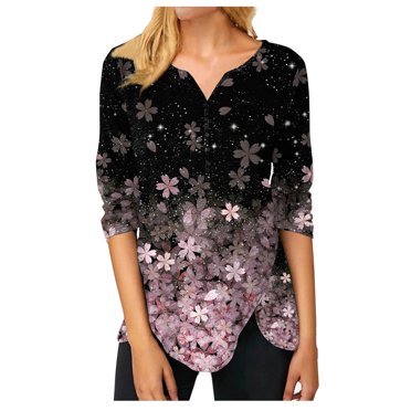 IROINID Discount Polyester Long Sleeve T-Shirt pour Women Casual Tops Été Tops Impression T-shirts à la Mode Slot Cou T-shirts, Violet