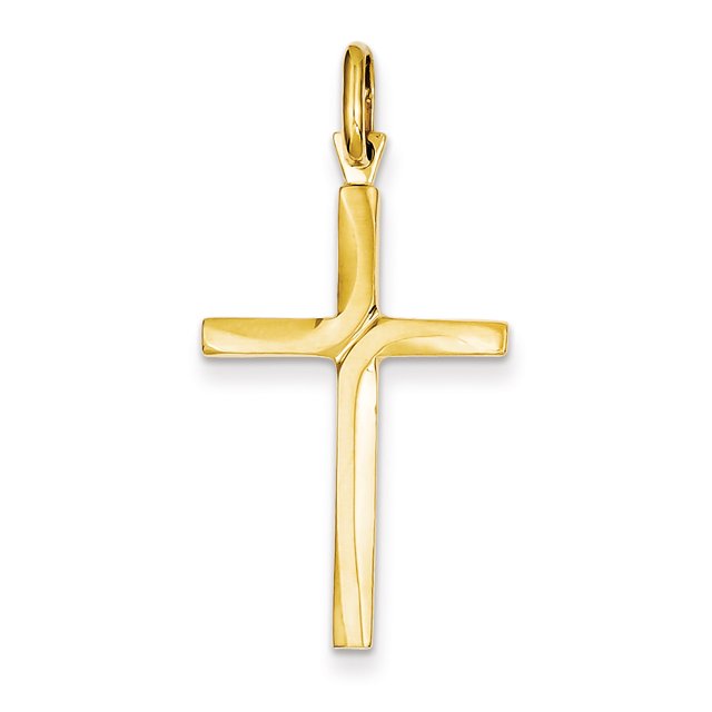 14K Yellow Gold Satin Finish Accent Stick Cross Pendant