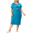 thumbnail image 1 of Agnes Orinda Nuisettes pour Femmes Grande Taille Fête des Mères Col Rond Manches Courtes Robe de Nuit Imprimé Chats Pyjamas Détente Maison avec Poche 3X Bleu Paon, 1 of 7