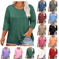 thumbnail image 1 of DDAPJ pyju T-shirts pour Femmes Grande Taille Amples Décontractés à Manches 3/4 Col Ras du Cou T-shirts Légers à Enfiler T-shirts Unis Basiques Soldes du Jour Rose TTTG, 1 of 5