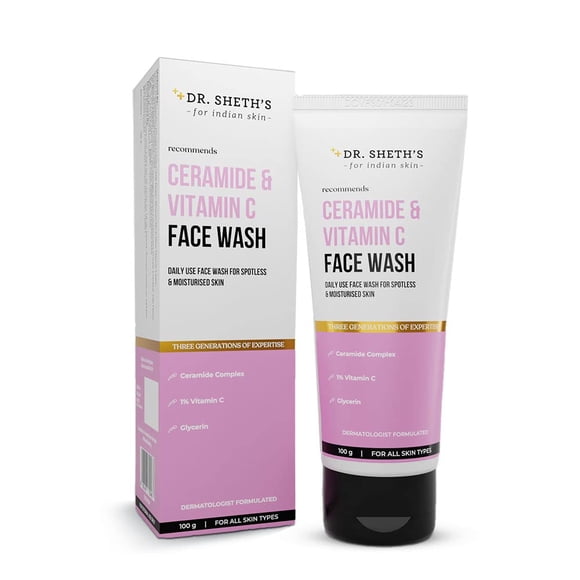 Dr. Sheth's Ceramide & Vitamin C Face Wash | Gently Cleanses Hydrates | For Normal Oily & Combination Skin | Men & Women | 100 mL