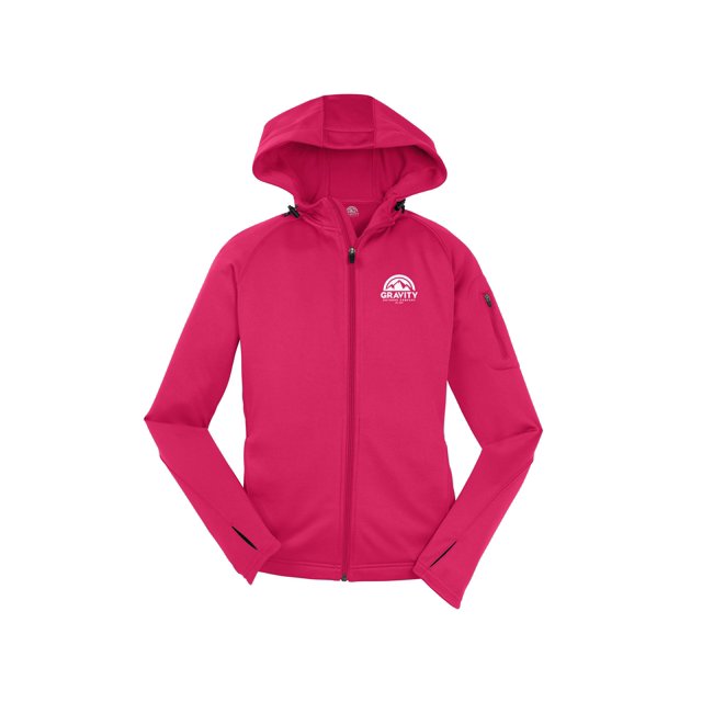 Gravity Outdoor Co. Womens Fleece Hooded Jacket - White Logo - Pink Raspberry - 2XL