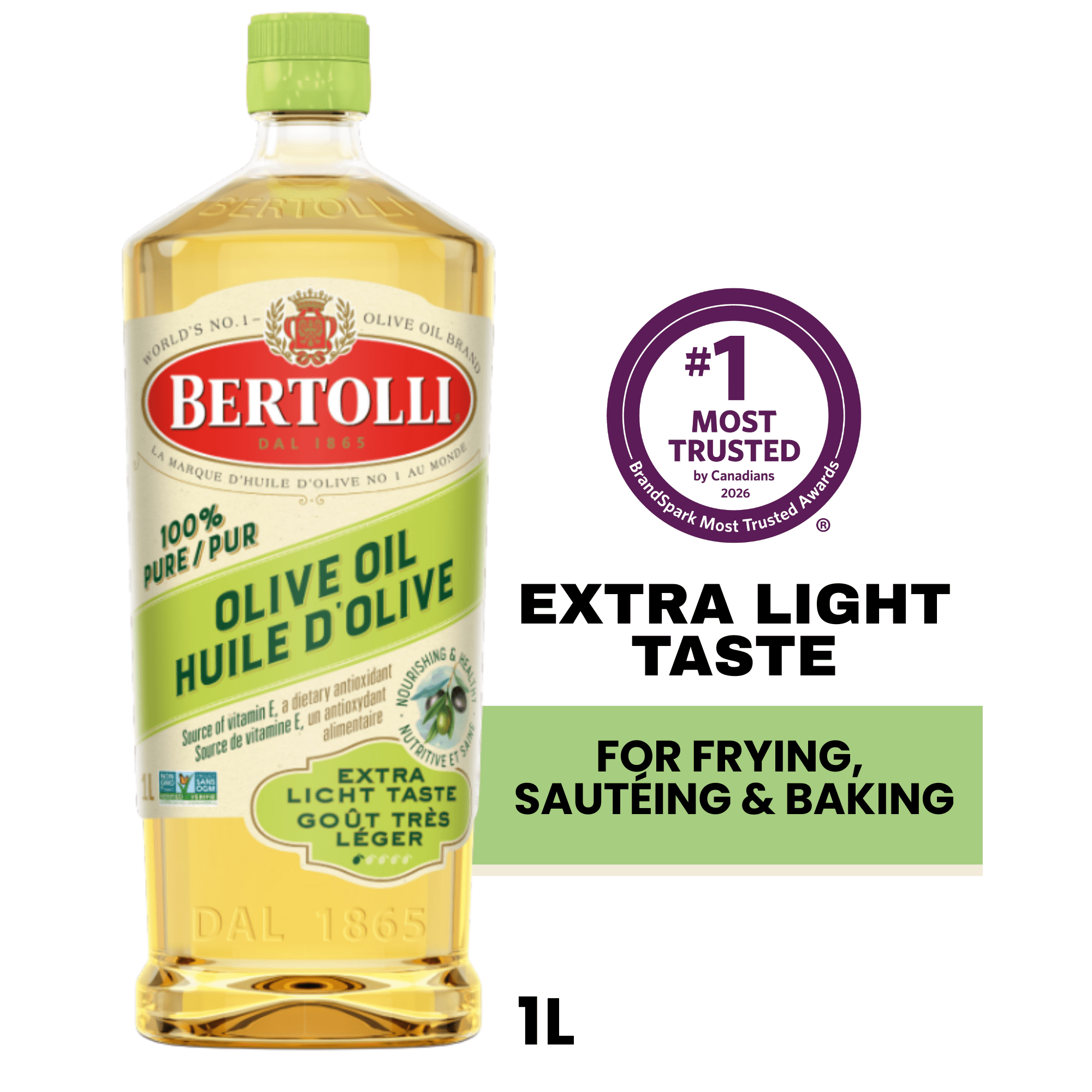 Bertolli Olive Oil, Extra Light Taste - Cold Extracted, 100% Recycled Bottle, Canada’s Most Trusted Olive Oil Brand