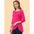 thumbnail image 3 of INSPIRE CHIC Hauts pour Femmes Col Rond Manches 3/4 Décor Boutons Ourlet Irrégulier Blouse Style Décontracté 2TG Rose Vif, 3 of 5