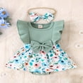 thumbnail image 2 of Barboteuse-robe à Manches Volantées à Fleurs pour Bébé Fille + Bandeau à Nœud, 2 of 9