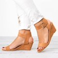 thumbnail image 1 of SMihono Sandales Sandales de Plage Femmes Été Décontracté Femmes Couleur Unie Bout Rond Talon Compensé Boucle Suède Sandales Basses Chaussures Pantoufle en Liquidation, 1 of 1