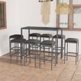 thumbnail image 1 of vidaXL 9 Piece Garden Bar Set with Cushions Poly Rattan Grey, 1 of 5