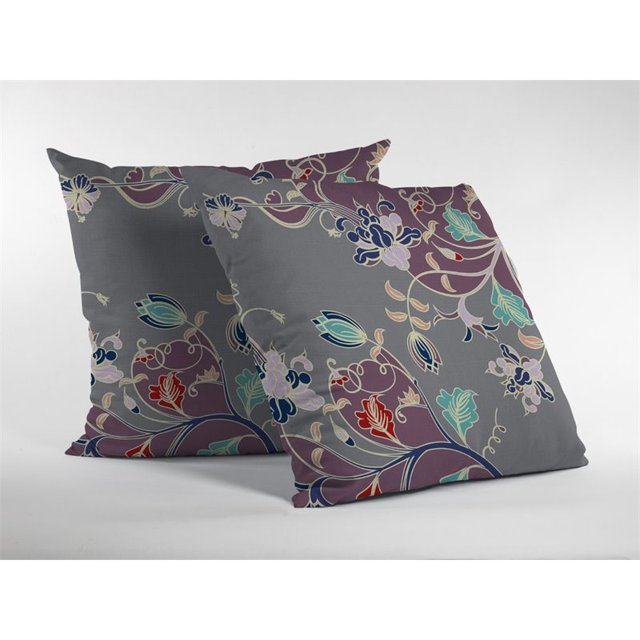 Oreiller en Tissu d'Intérieur / Extérieur avec Zip en Violet sur Gris20x20