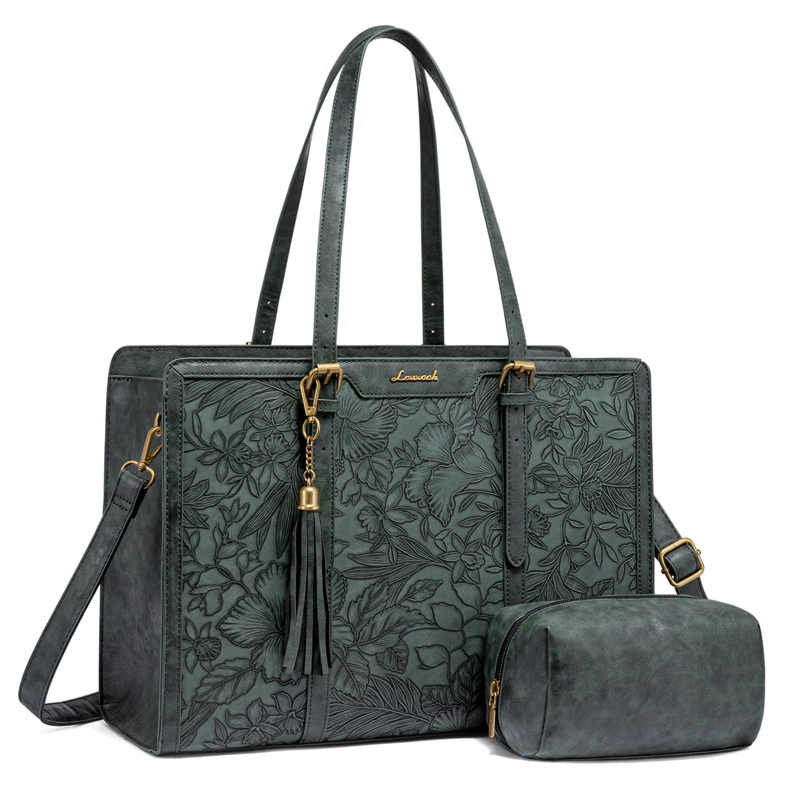 LOVEVOOK Laptop Bag for Women Vintage Leather Laptop Tote 15.6 inch Large Capacity Computer bag with Clutch Purse for Work
